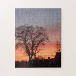 amazing red sunset sky black silhouette trees jigsaw puzzle