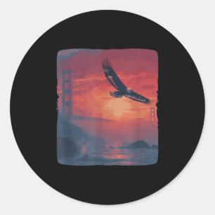 Amazing Red Sunset With Bridge And Patriotic Eagle Classic Round Sticker