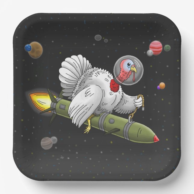 Amazing Rocket Turkey's Space Journey Paper Plates (Front)