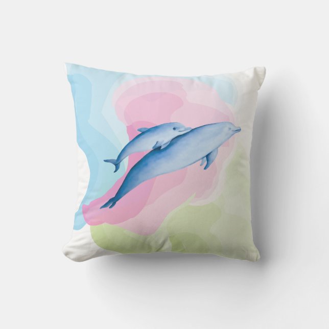 Amazing sea with dolphins throw pillow (Front)