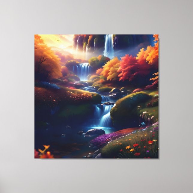 Amazing Splendor Waterfall Autumn Landscape 5 Canvas Print (Front)