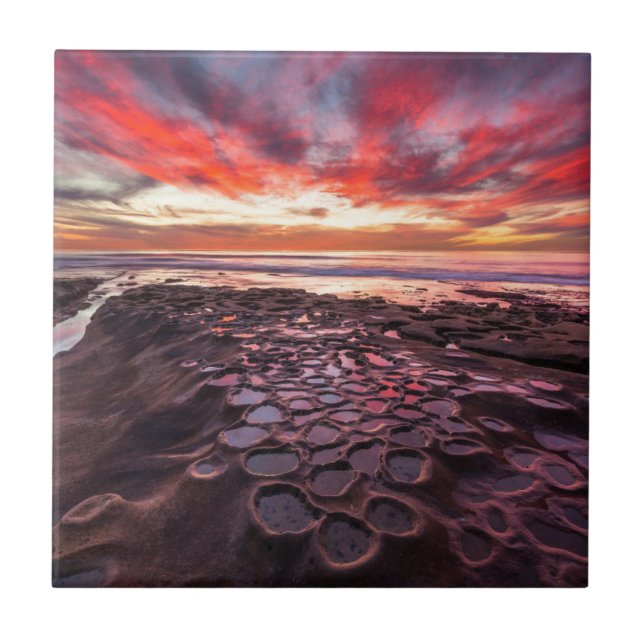 Amazing sunset at the tide pools ceramic tile (Front)