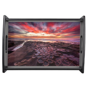 Amazing sunset at the tide pools serving tray