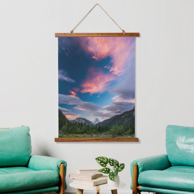 Amazing sunset clouds over mountain Mangart Hanging Tapestry (Living Room)
