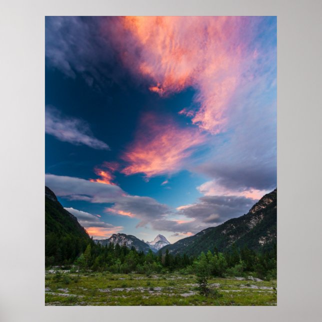 Amazing sunset clouds over mountain Mangart Poster (Front)