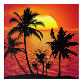Amazing sunset with palms on tropical beach acrylic print