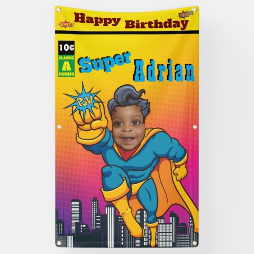 Amazing Superhero Birthday Photo Perfect Kids Banner