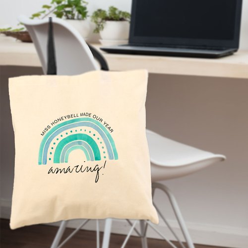 Amazing Teacher Blue Doodle Rainbow Personalized Tote Bag