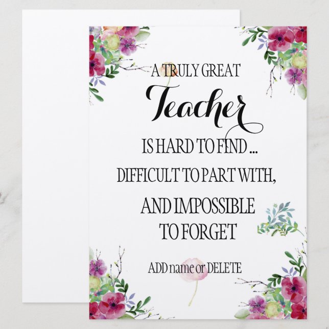 Amazing teacher Thank you Appreciation Gift Card (Front/Back)