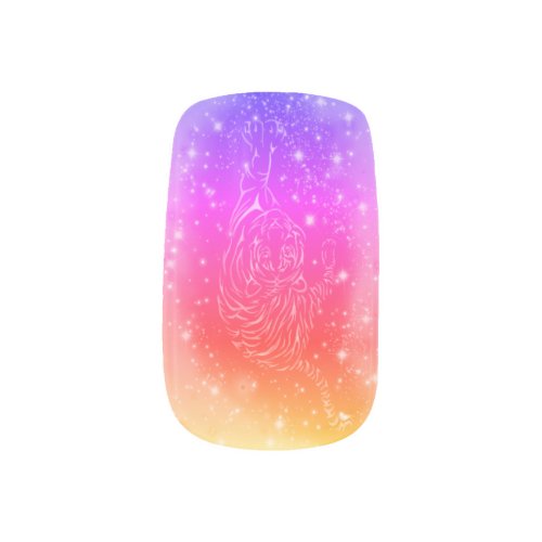 Amazing Tiger At Starry Night _ Gradient Ombre Minx Nail Art