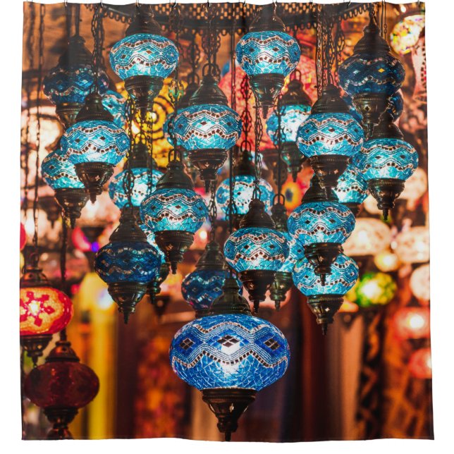 Amazing traditional handmade turkish lamps in souv shower curtain (Front)