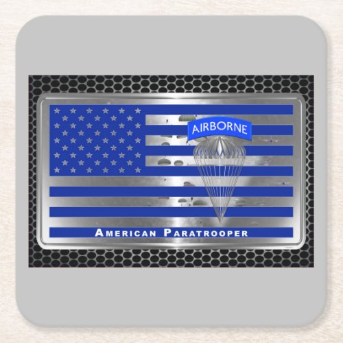 Amazing Tribute American Paratrooper Flag Square Paper Coaster