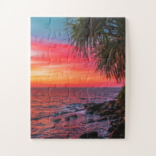 Amazing Tropical Ocean Palm Sunset Dream Jigsaw Puzzle