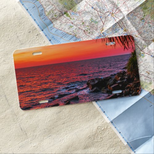 Amazing Tropical Ocean Palm Sunset Dream License Plate