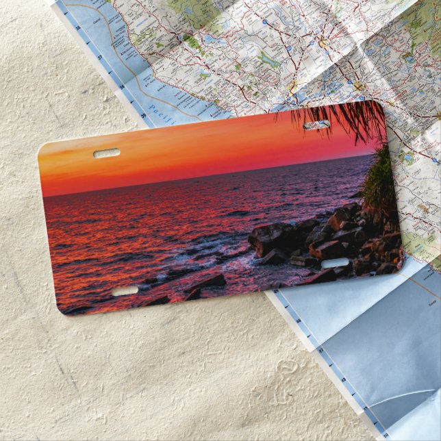 Amazing Tropical Ocean Palm Sunset Dream License Plate (In Situ)