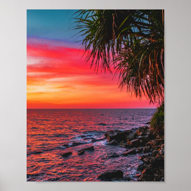 Amazing Tropical Ocean Palm Sunset Dream Poster (Front)