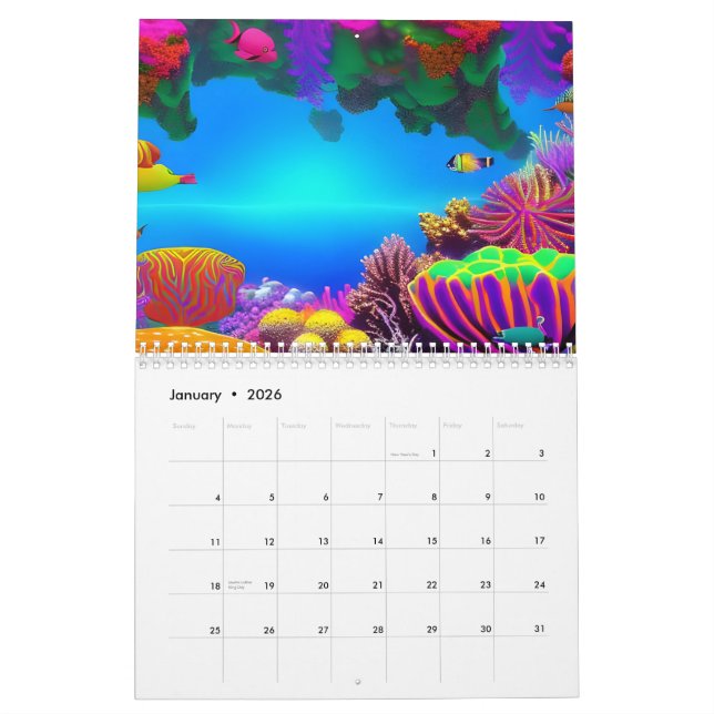 Amazing Underwater Fluorescent Coral Reef Drawing Calendar (Jan 2026)