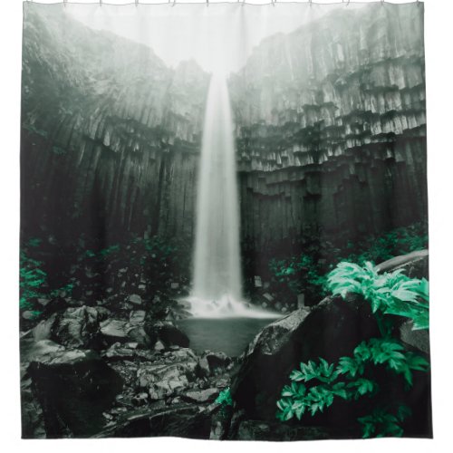 Amazing view of Svartifoss waterfall Scenic image Shower Curtain