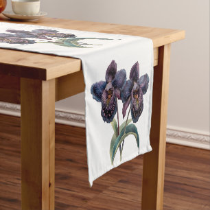 Amazing vintage watercolor black orchids short table runner