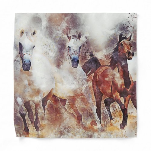 Amazing white and bay horses in a gallop bandana
