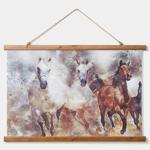 Amazing white and bay horses in a gallop hanging tapestry