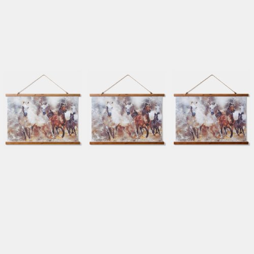 Amazing white and bay horses in a gallop hanging tapestry