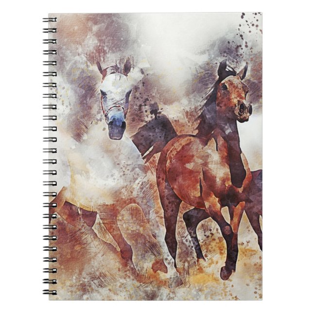 Amazing white and bay horses in a gallop notebook (Front)