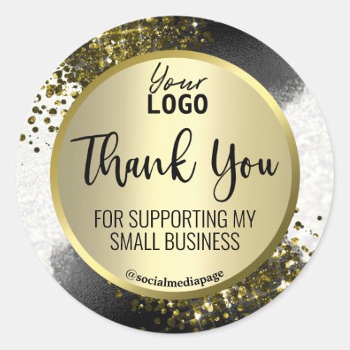 Amazing White Black Gold Glitter Thank You Logo Classic Round Sticker