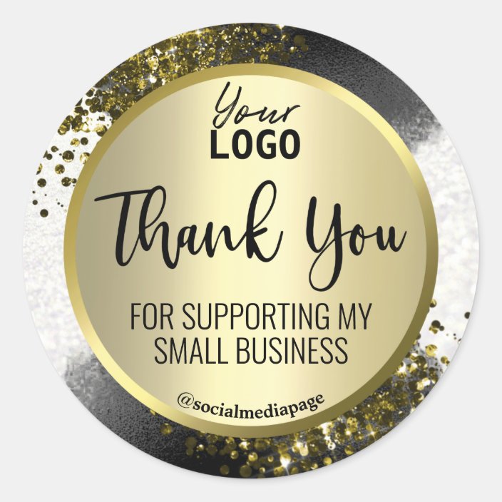 Amazing White Black Gold Glitter Thank You Logo Classic Round Sticker