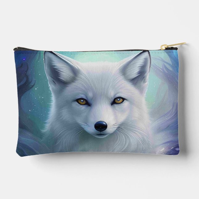 Amazing White Snow Fox on Icy Land Accessory Pouch (Back)