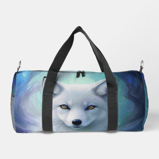 Amazing White Snow Fox on Icy Land Duffle Bag