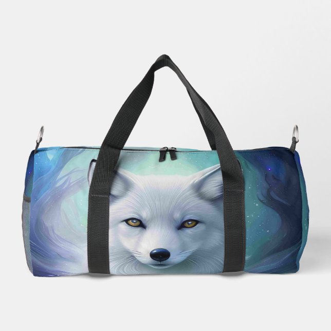 Amazing White Snow Fox on Icy Land Duffle Bag (Back)