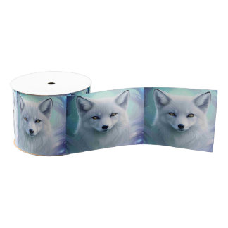 Amazing White Snow Fox on Icy Land Grosgrain Ribbon