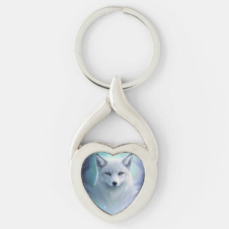 Amazing White Snow Fox on Icy Land Keychain