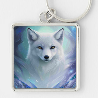 Amazing White Snow Fox on Icy Land Keychain