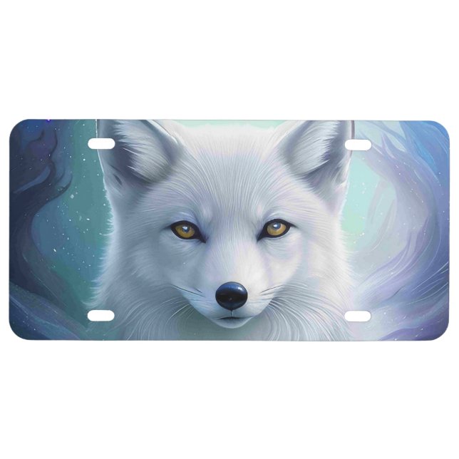 Amazing White Snow Fox on Icy Land License Plate (Front)
