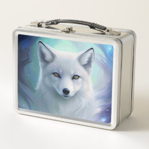Amazing White Snow Fox on Icy Land Metal Lunch Box