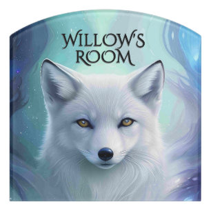 Amazing White Snow Fox on Icy Land Name Door Sign