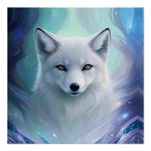 Amazing White Snow Fox on Icy Land Poster (Front)