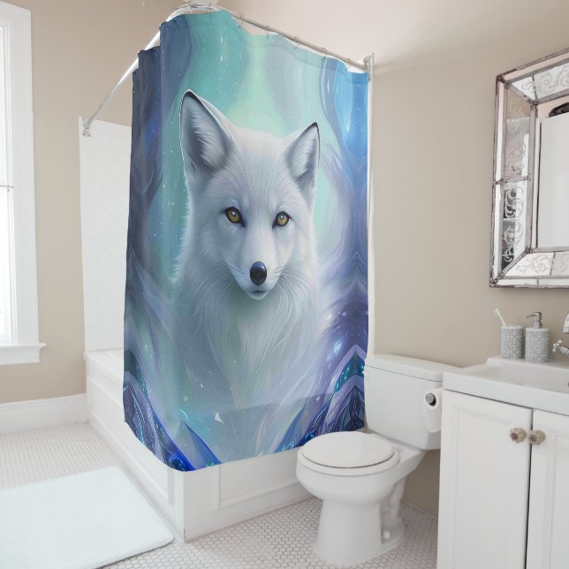 Amazing White Snow Fox on Icy Land Shower Curtain (In Situ)