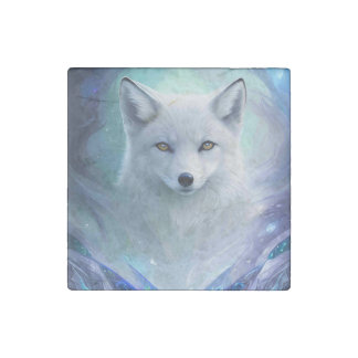 Amazing White Snow Fox on Icy Land Stone Magnet