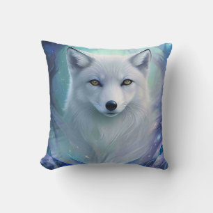 Amazing White Snow Fox on Icy Land Throw Pillow