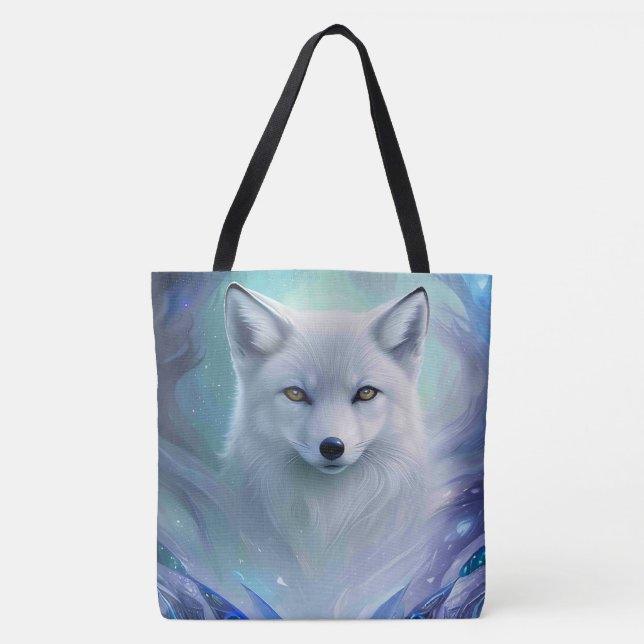Amazing White Snow Fox on Icy Land Tote Bag (Front)