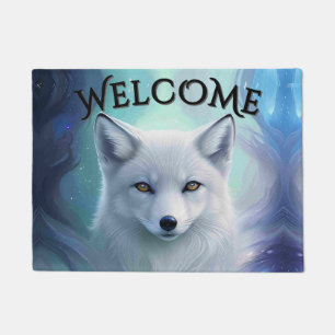 Amazing White Snow Fox on Icy Land Welcome Doormat