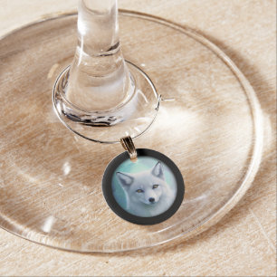 Amazing White Snow Fox on Icy Land Wine Charm