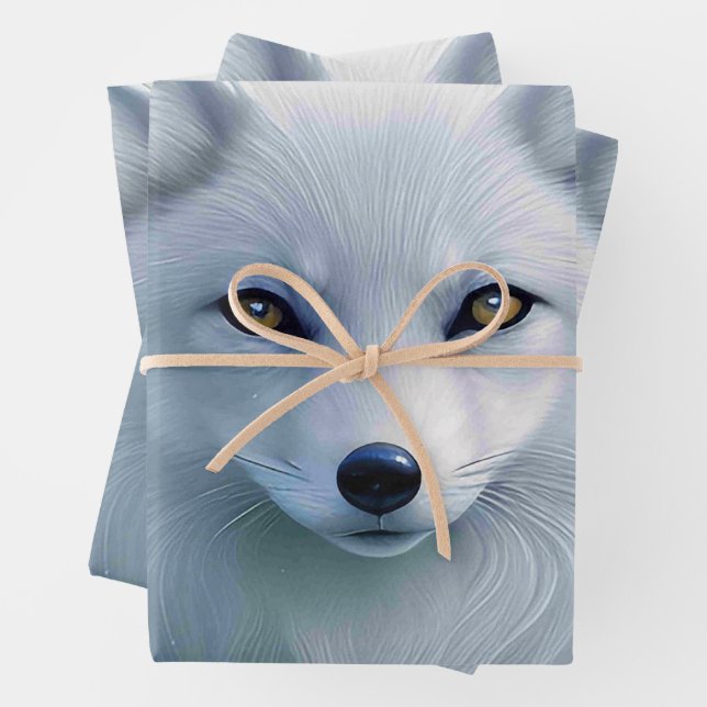Amazing White Snow Fox on Icy Land Wrapping Paper Sheets (In situ)