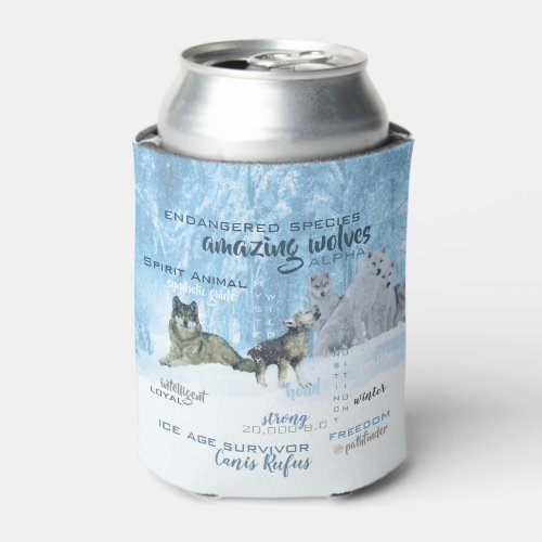 Amazing Wolves Typography  Personalized Can Cooler