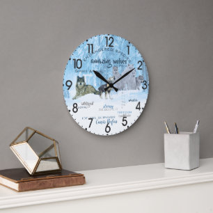 Amazing Wolves Typography   Personalized Large Clock
