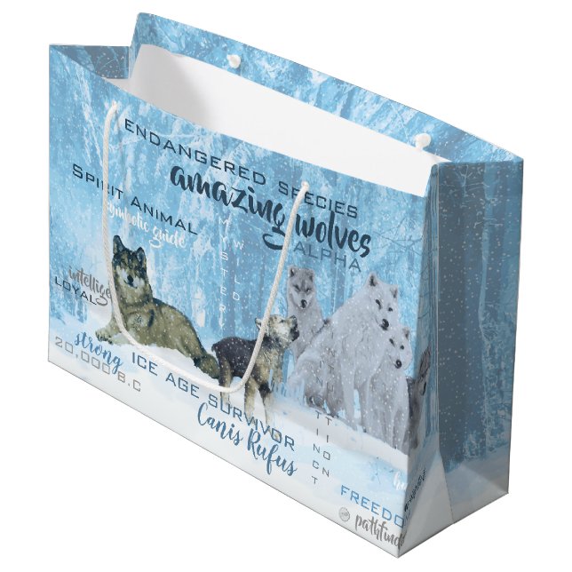 Amazing Wolves Typography | Personalized Large Gift Bag (Front Angled)