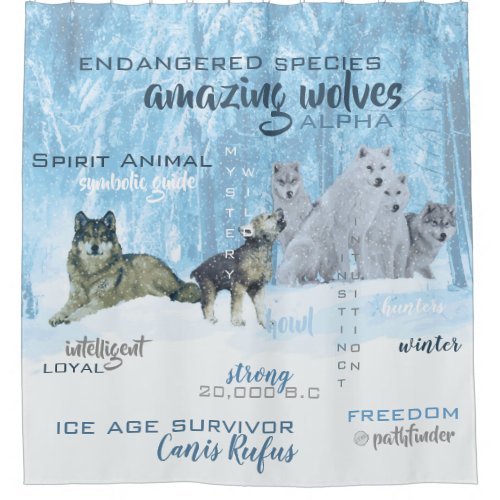 Amazing Wolves Typography  Personalized Shower Curtain